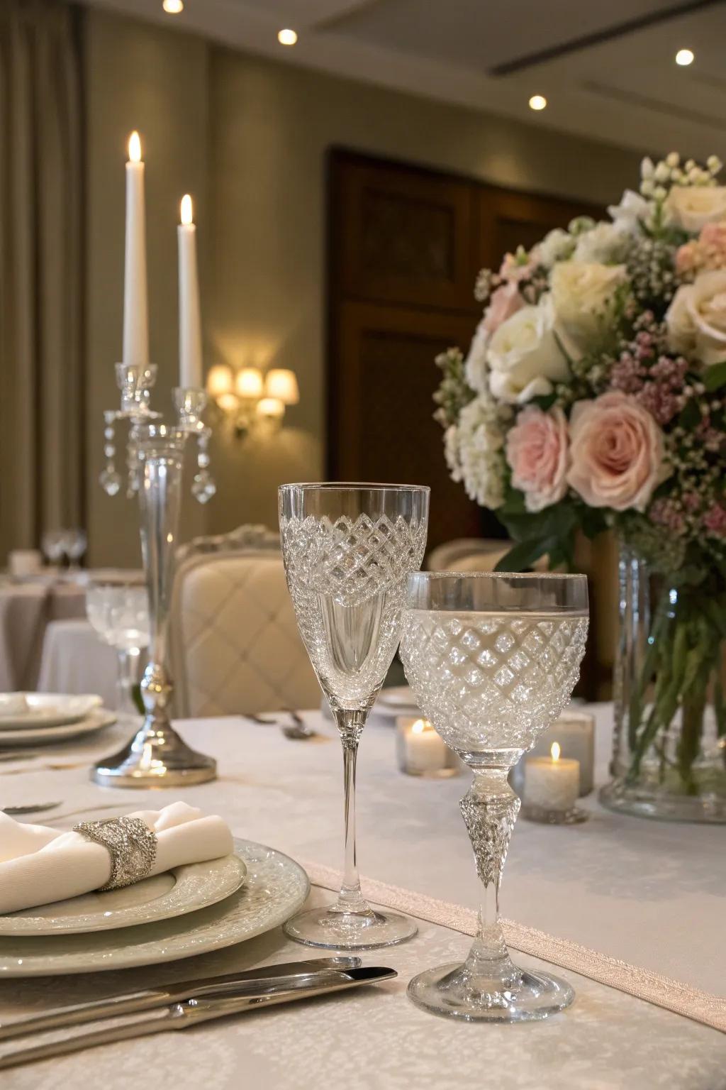 Sophisticated glassware adding elegance to the celebration.