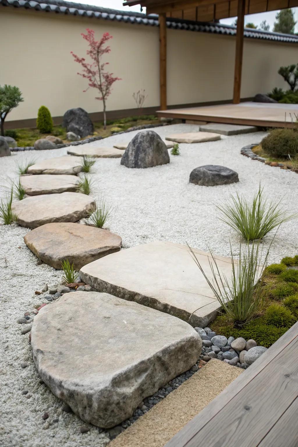 Minimalist rock gardens provide simplicity and serenity.