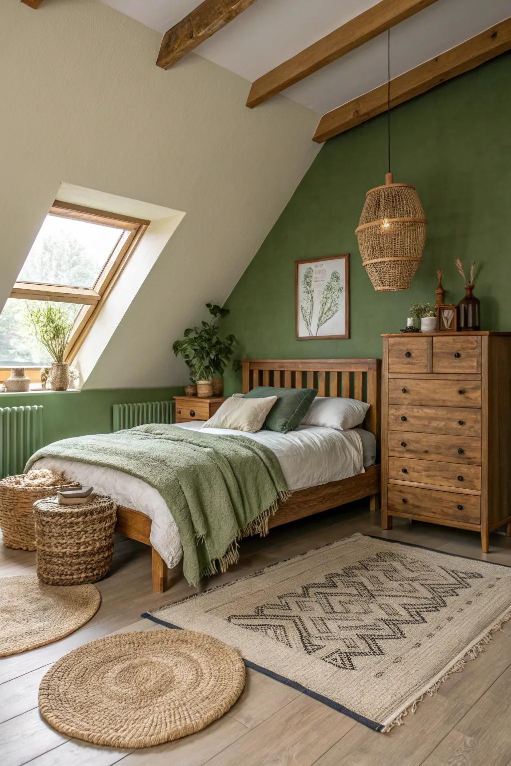 This cozy bedroom is infused with warmth and a hint of nature thanks to the earthy tones.