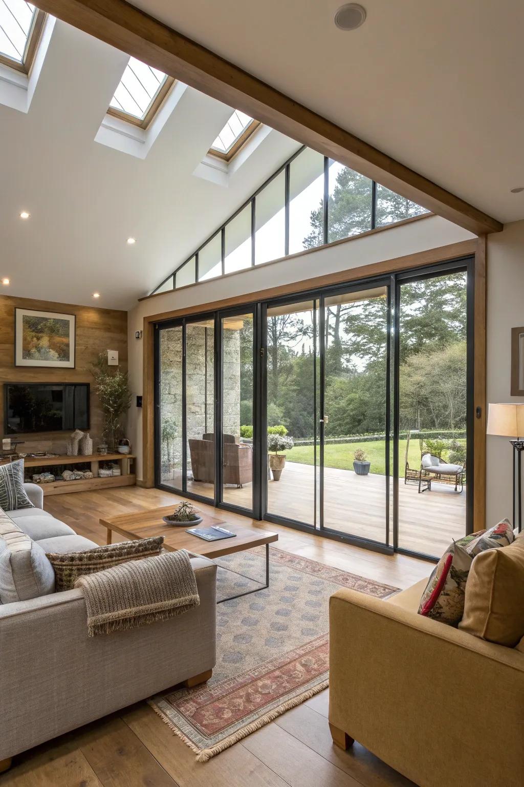 Sliding doors create a flexible living space by acting as room dividers.