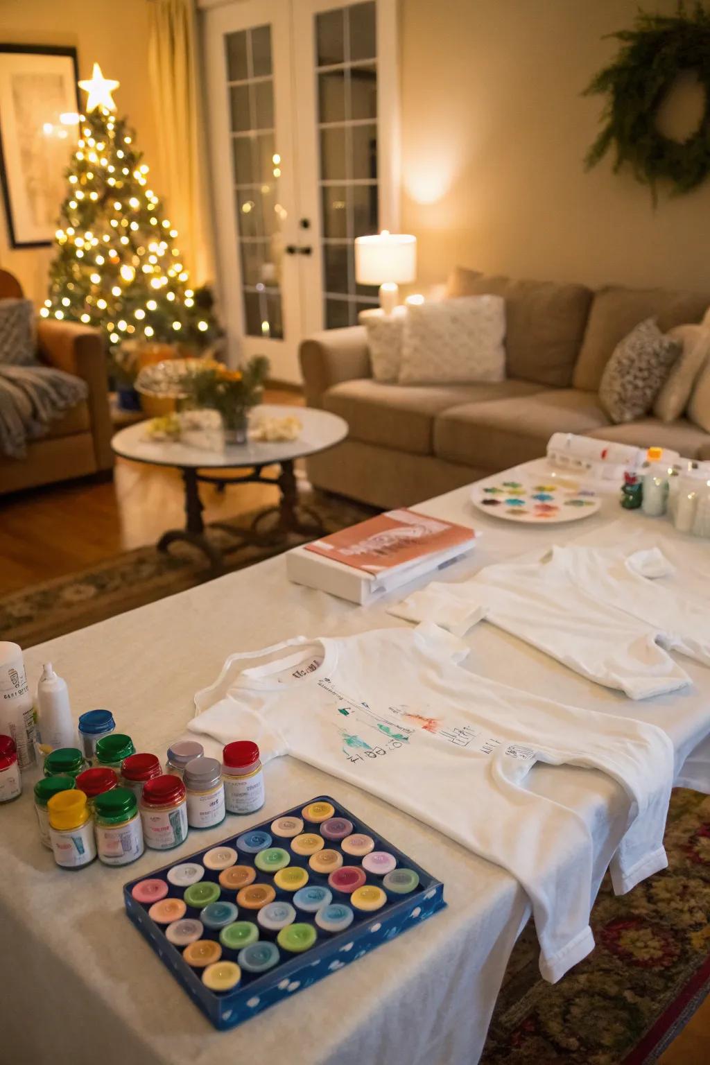 A creative station for attendees to personalize infant bodysuits.