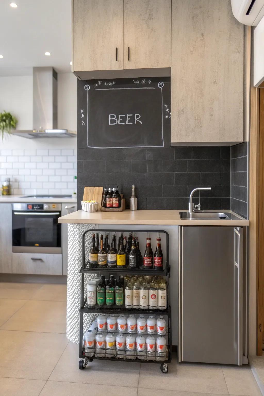Interactive chalkboard beer display for a personal touch.