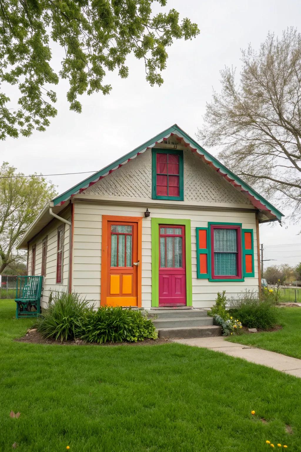 Bold colors on doors and trims forge a striking impression.