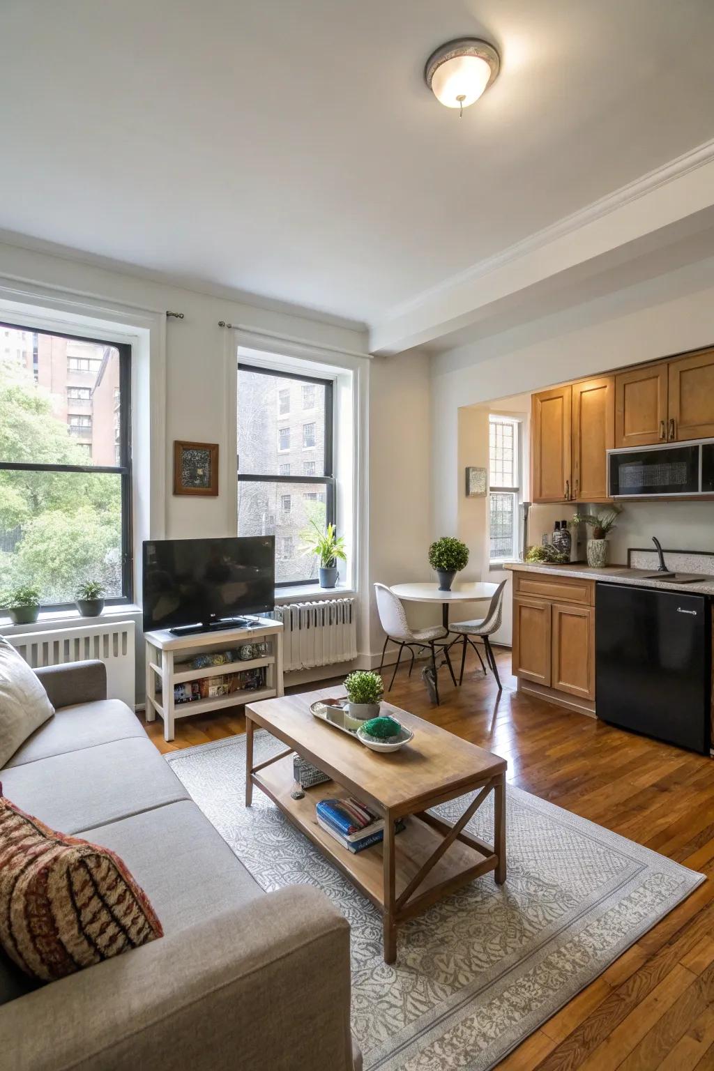 Open layouts boost the sense of space in small apartments.