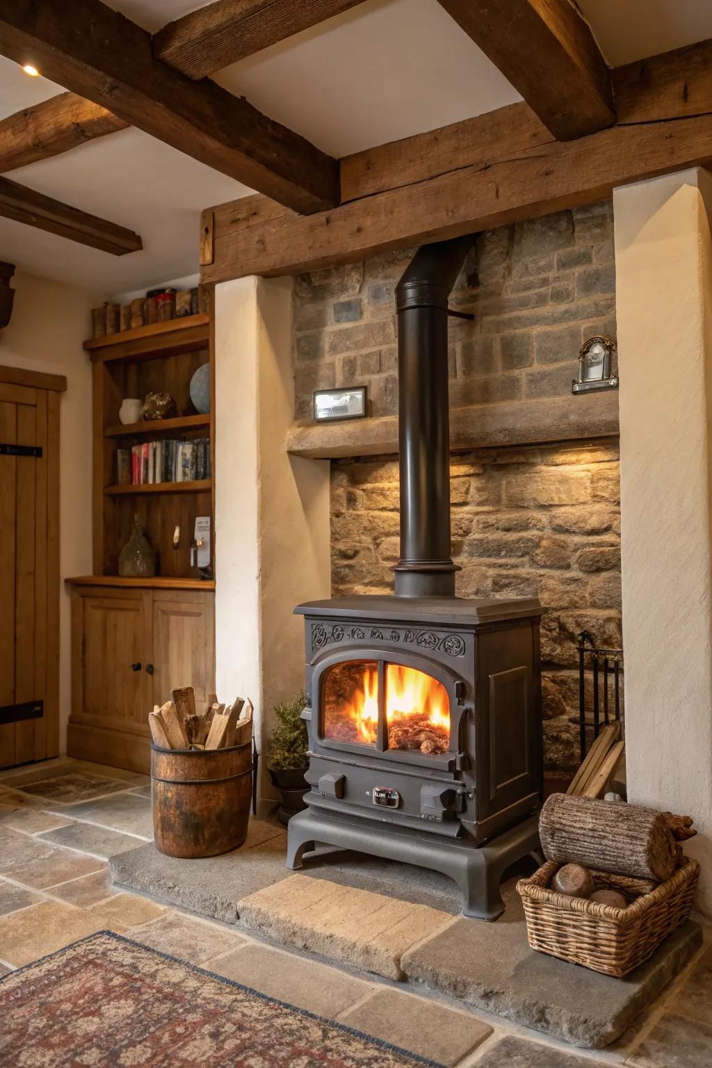 A traditional hearth adds timeless charm to a modern hearth heater setup.