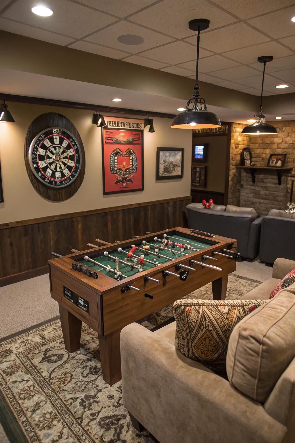 Games and activities infuse the man cave with dynamic energy.