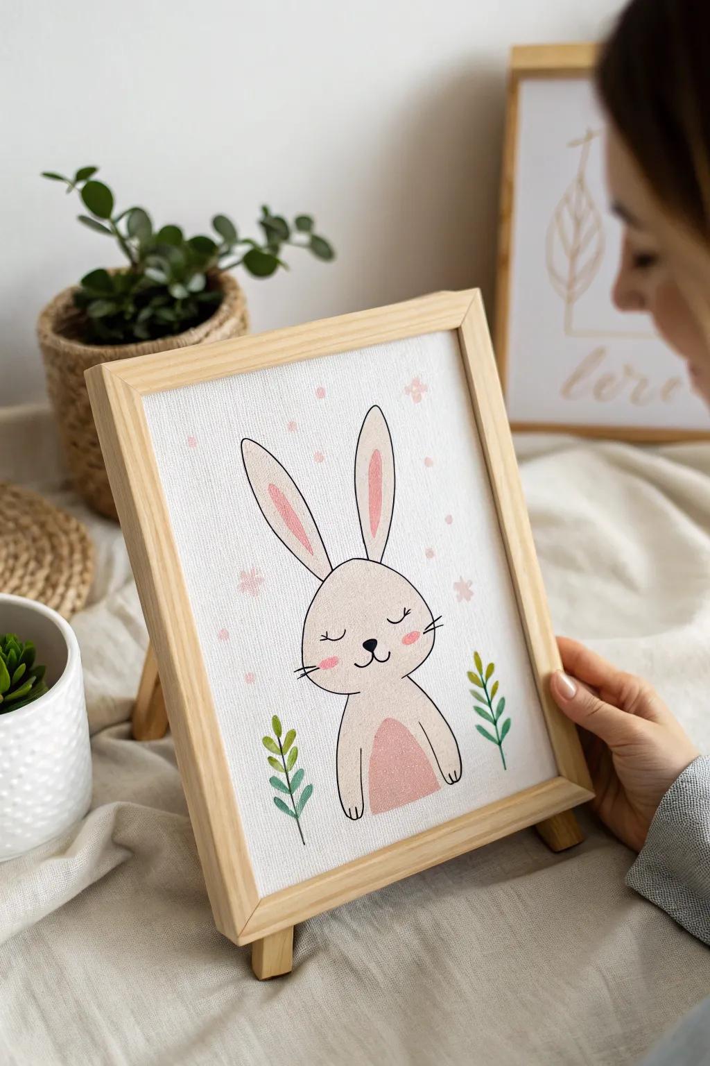 Greet spring with this delightful minimalist bunny artwork—perfect for budding artists!