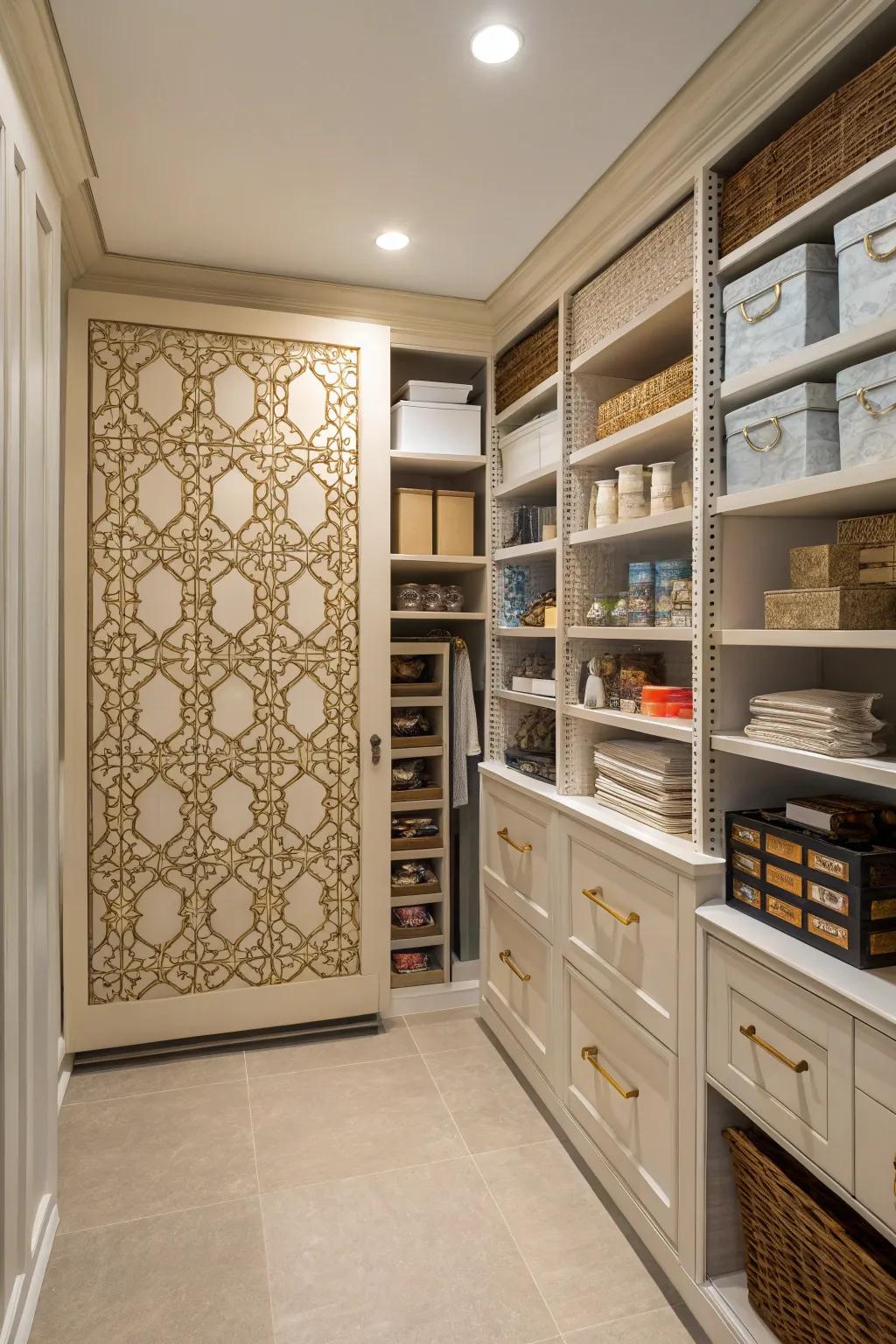 Discreet storage options are available through hidden shelves.