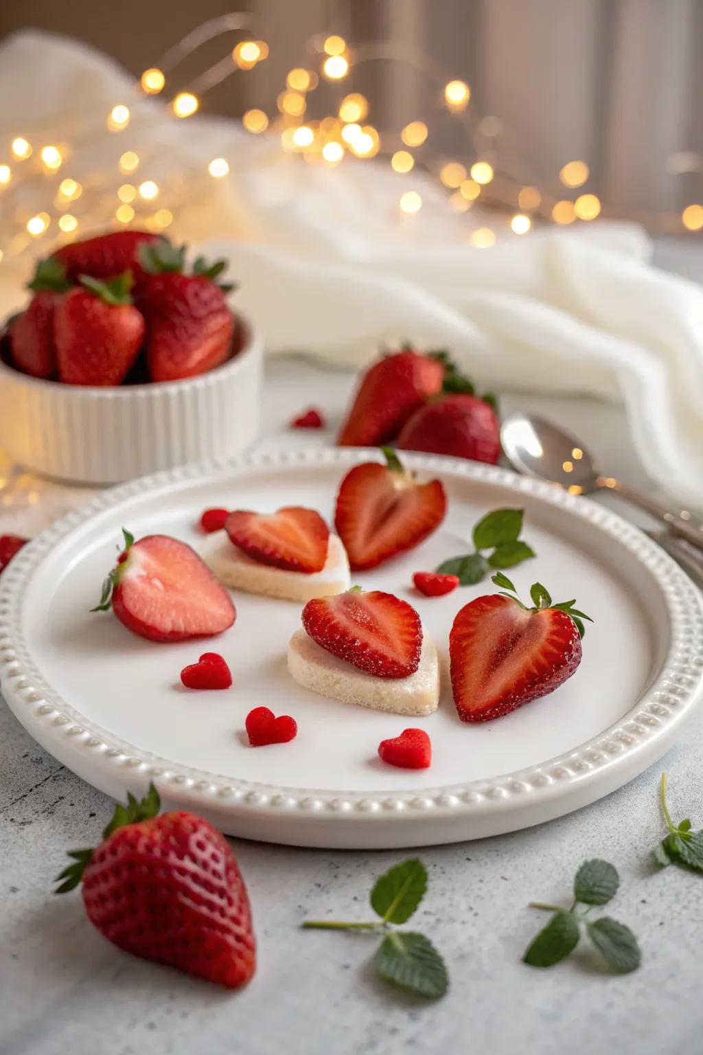 Romantic heart-shaped strawberry trims to elevate any dessert.