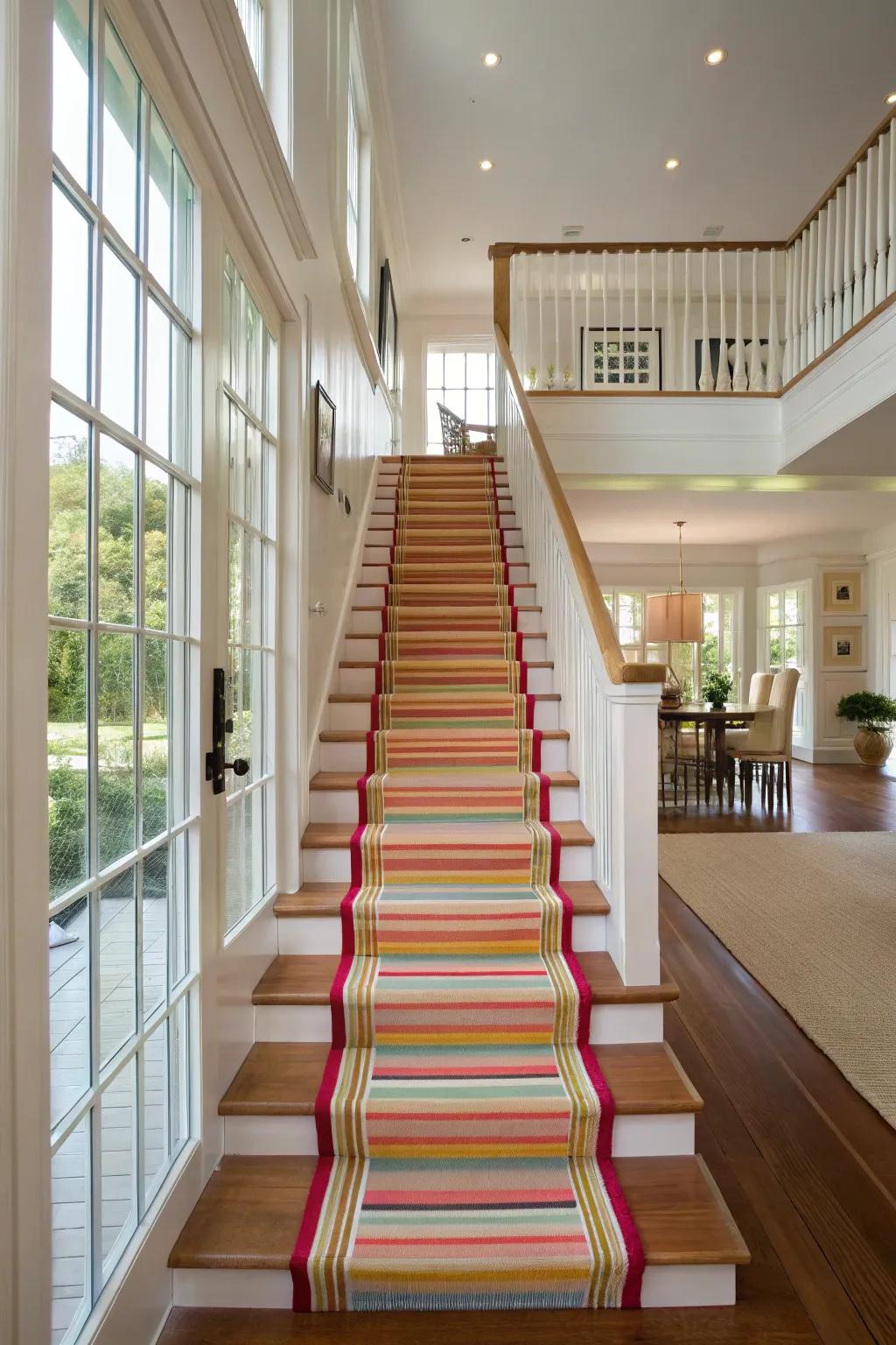 Bold, wide stripes leave a strong impression on this expansive staircase.