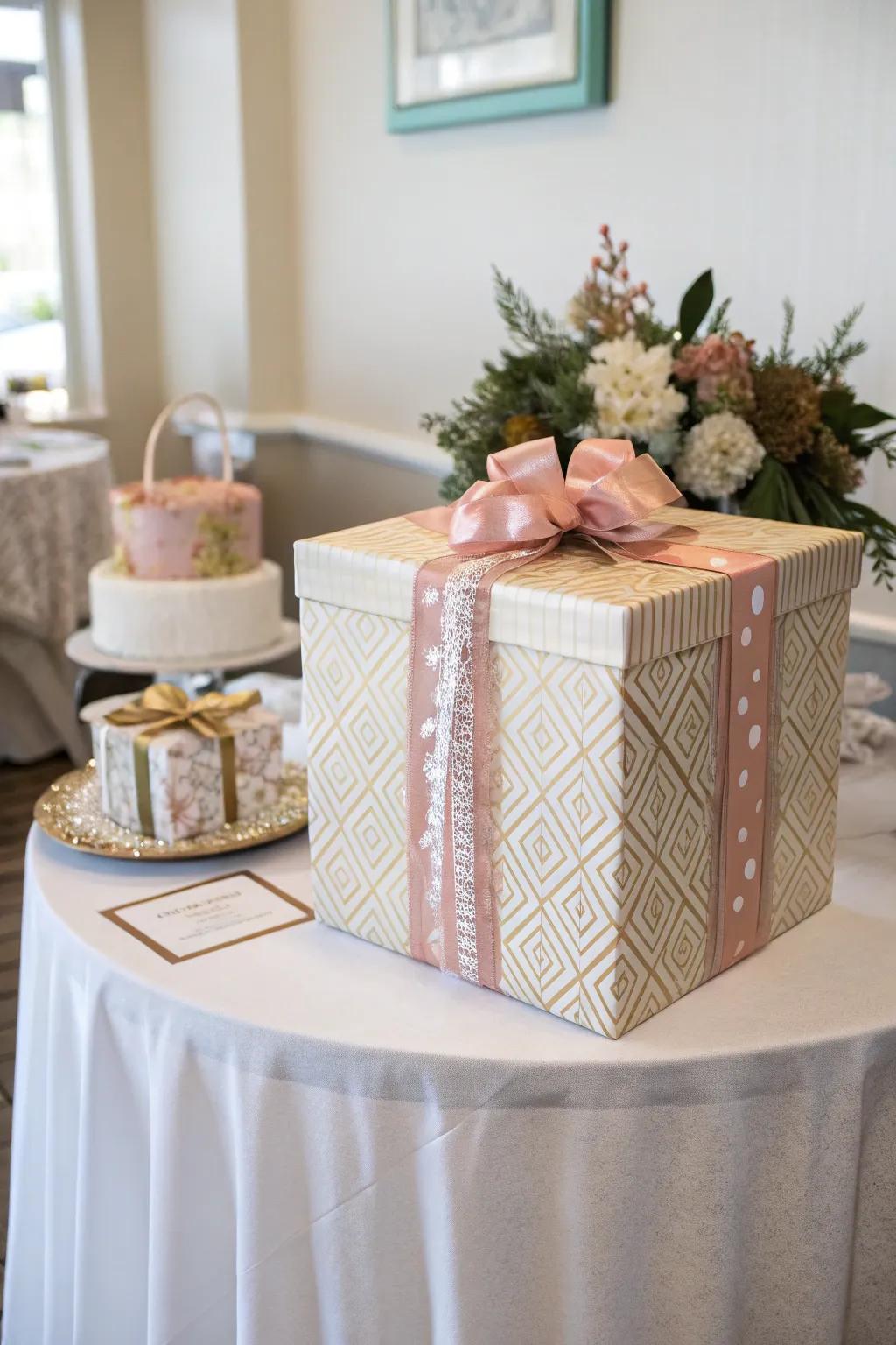 A striking presentation box centerpiece adds charm to the table.