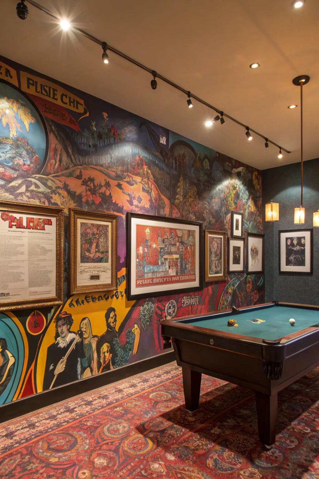 Imaginative wall art personalizes the room.