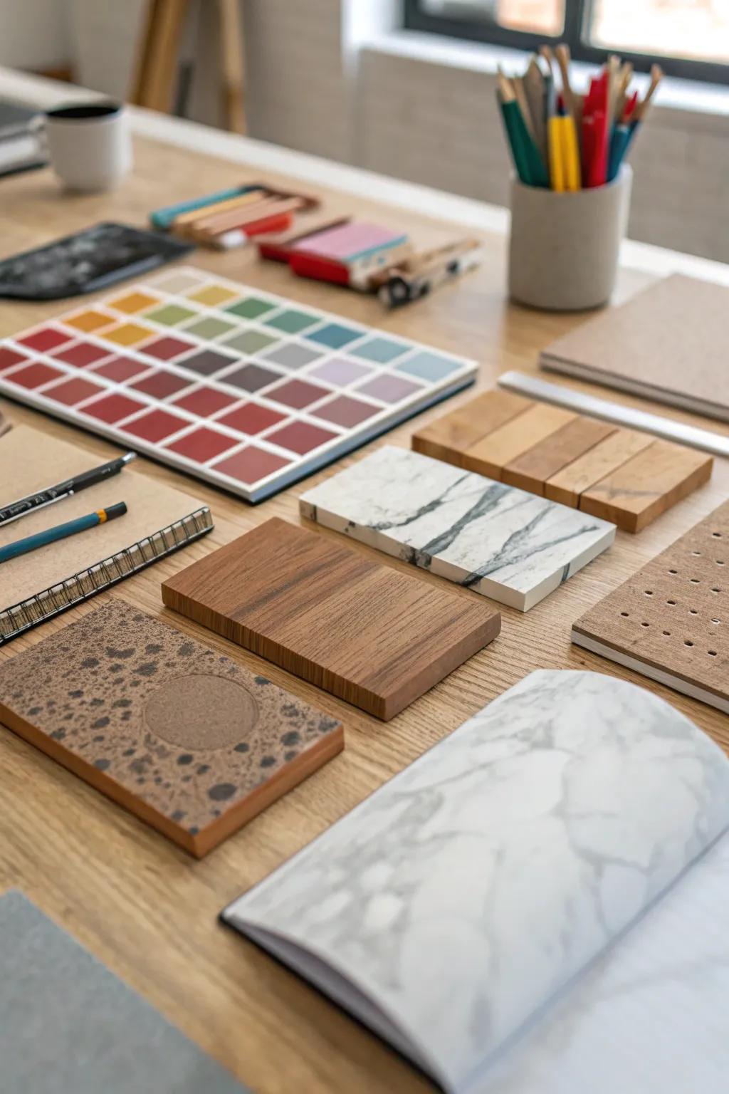 An assortment of texture swatches offers never-ending inspiration in this creative area.