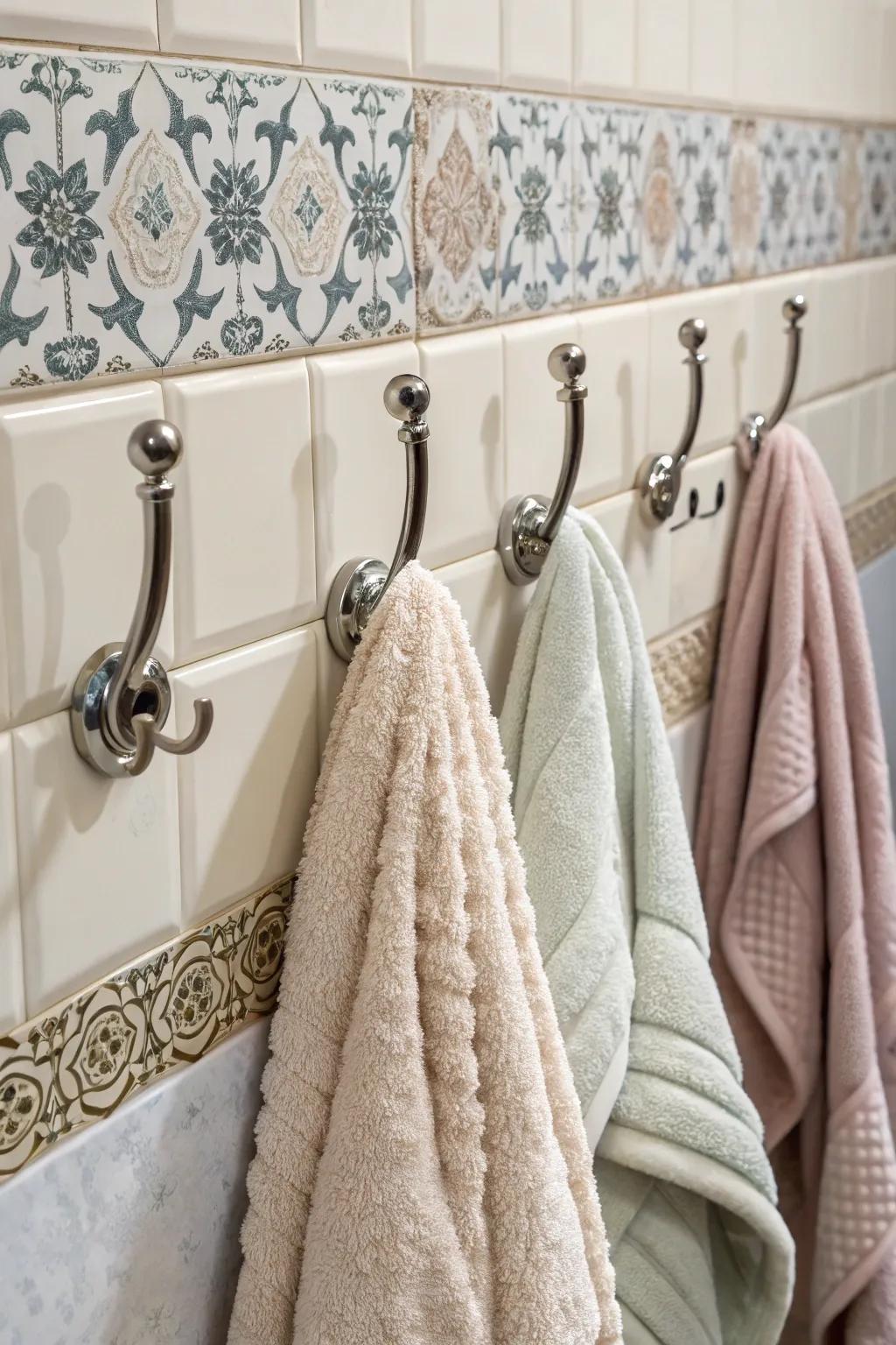 Towel hooks offer a fast and space-saving storage option.