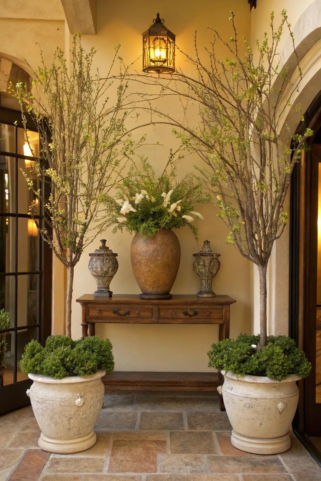 Plant life includes a fresh and natural element to your entrance.