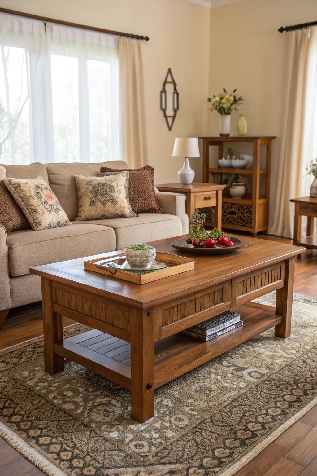 Wood features add comfort and depth to the design.