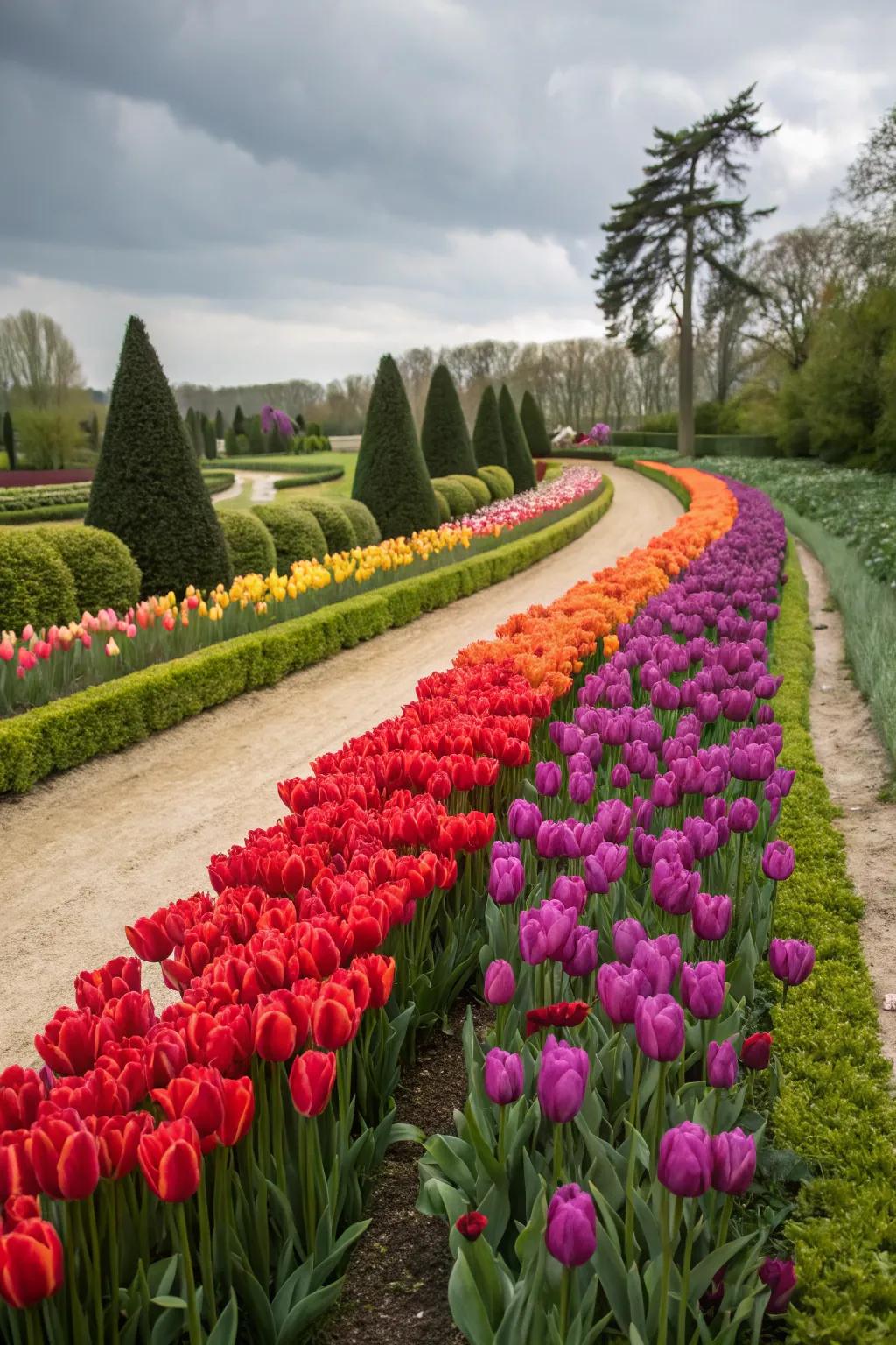 An array of joy: Tulip rainbow brightening the garden.