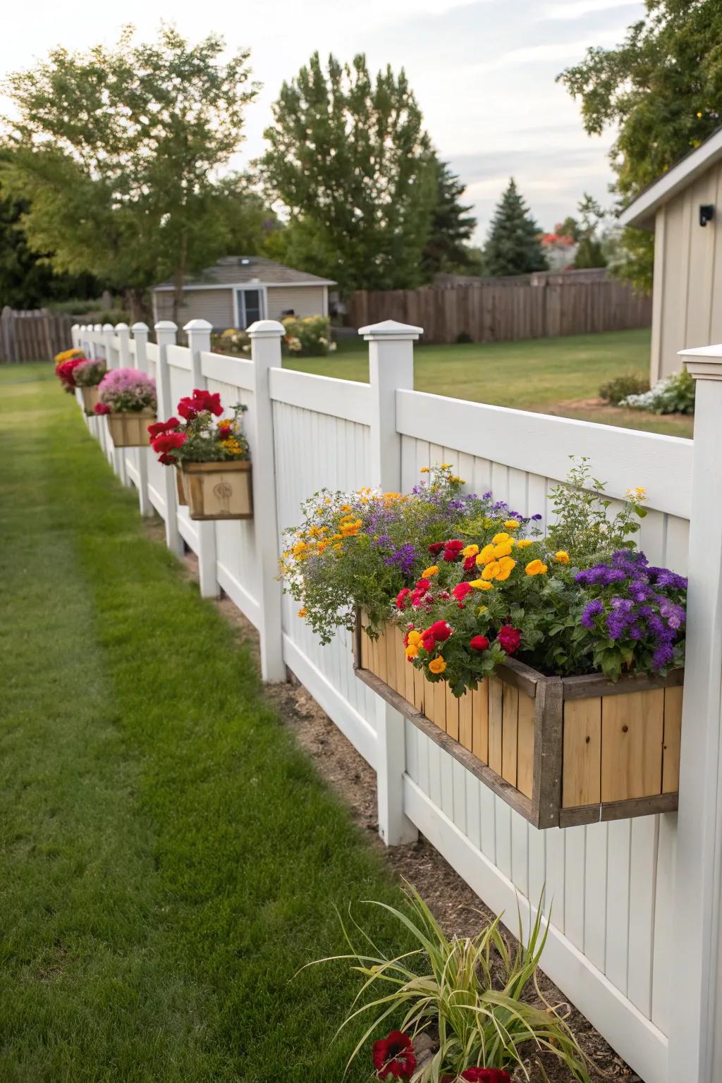 Planters integrated into fences bring gardens to life.
