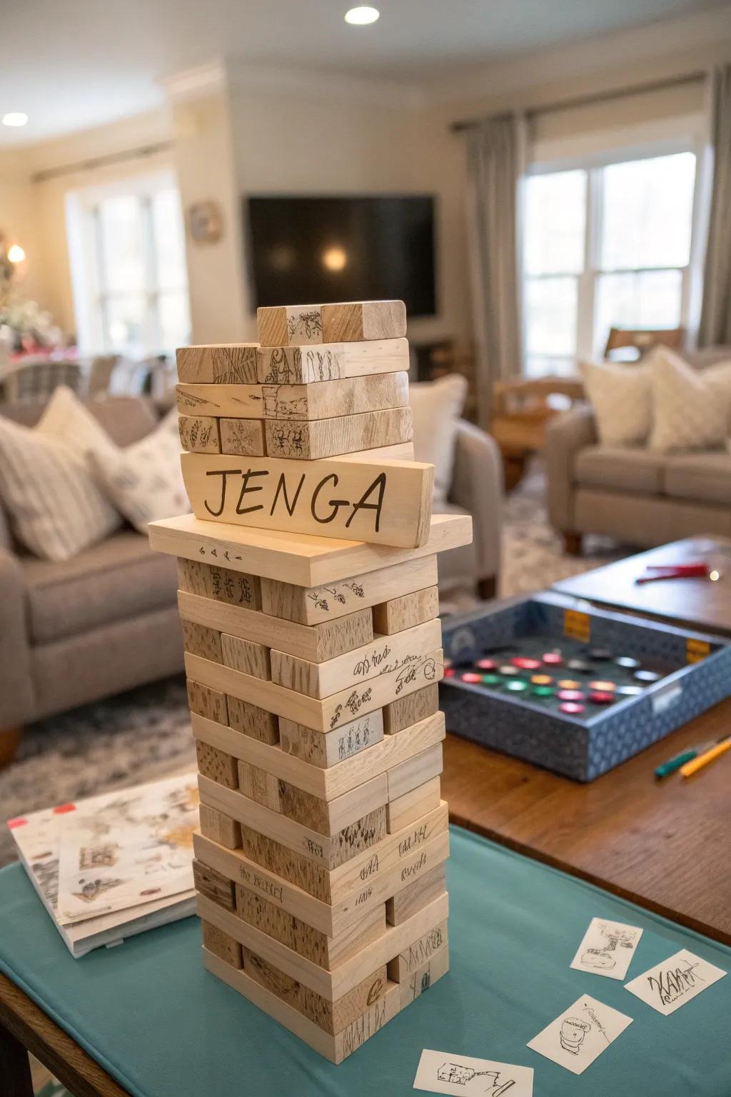 Guests sign recreation blocks, making game night extra special.