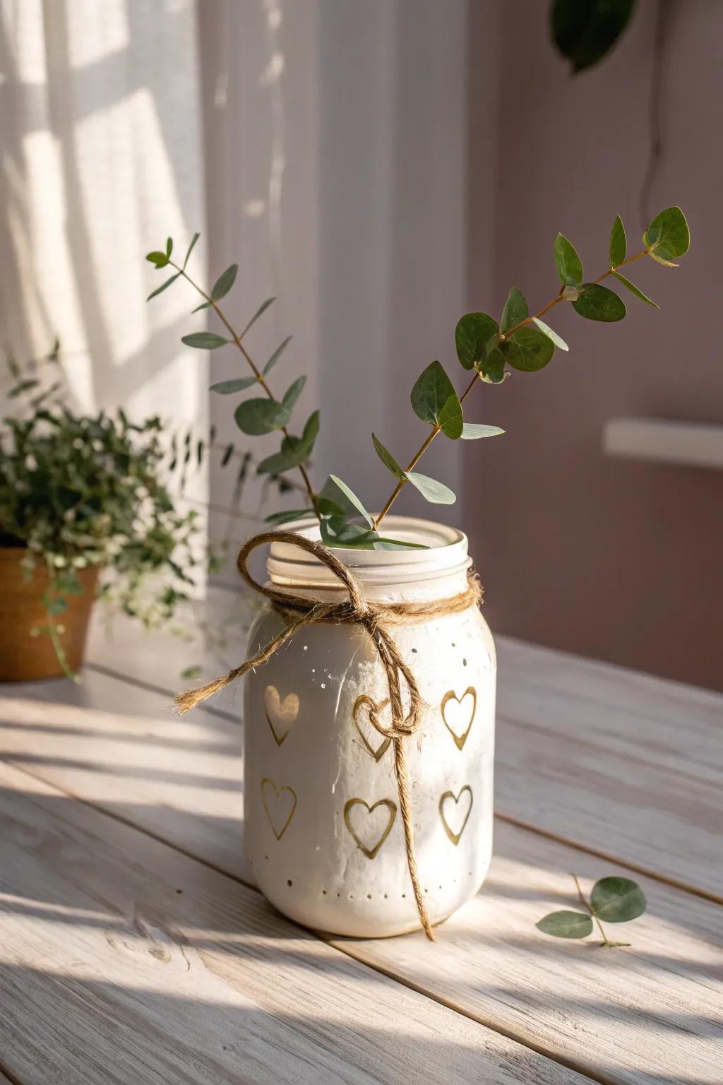 Elevate your Valentine's Day with the timeless elegance of a classic Mason jar, where simplicity meets natural beauty.