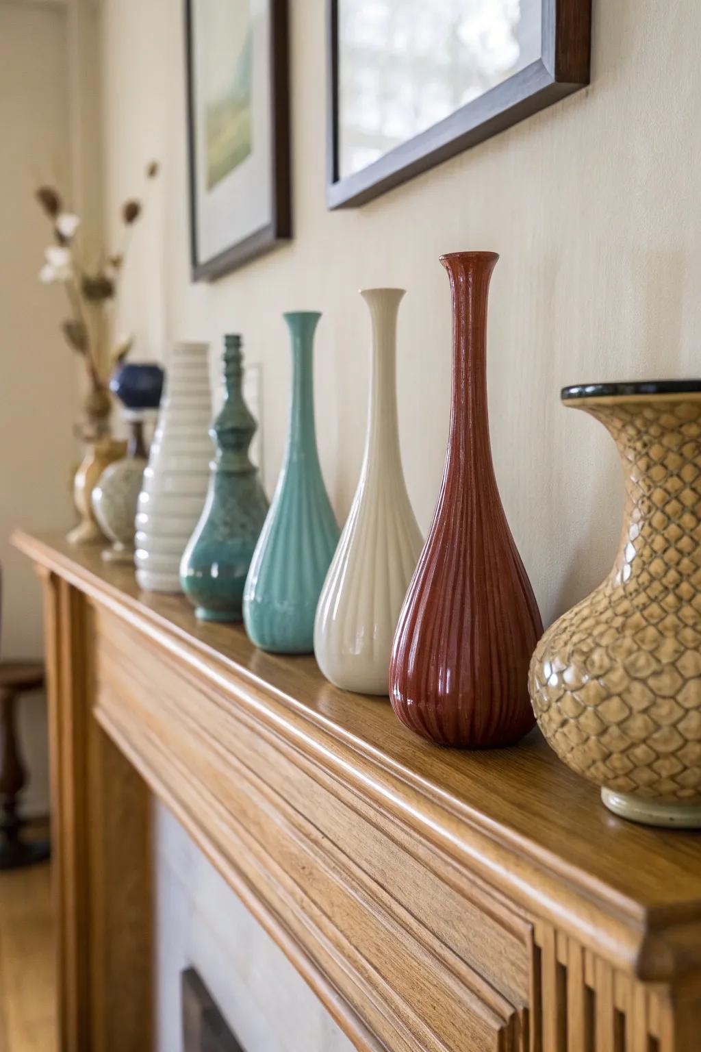 Vases of varied heights offer scale and intrigue.