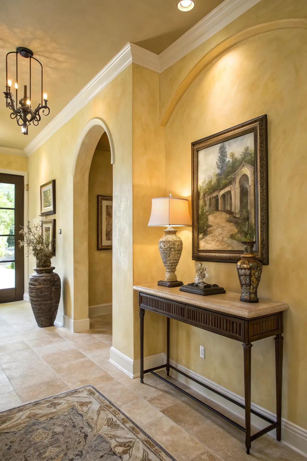 With Venetian plaster, create a welcoming entryway.