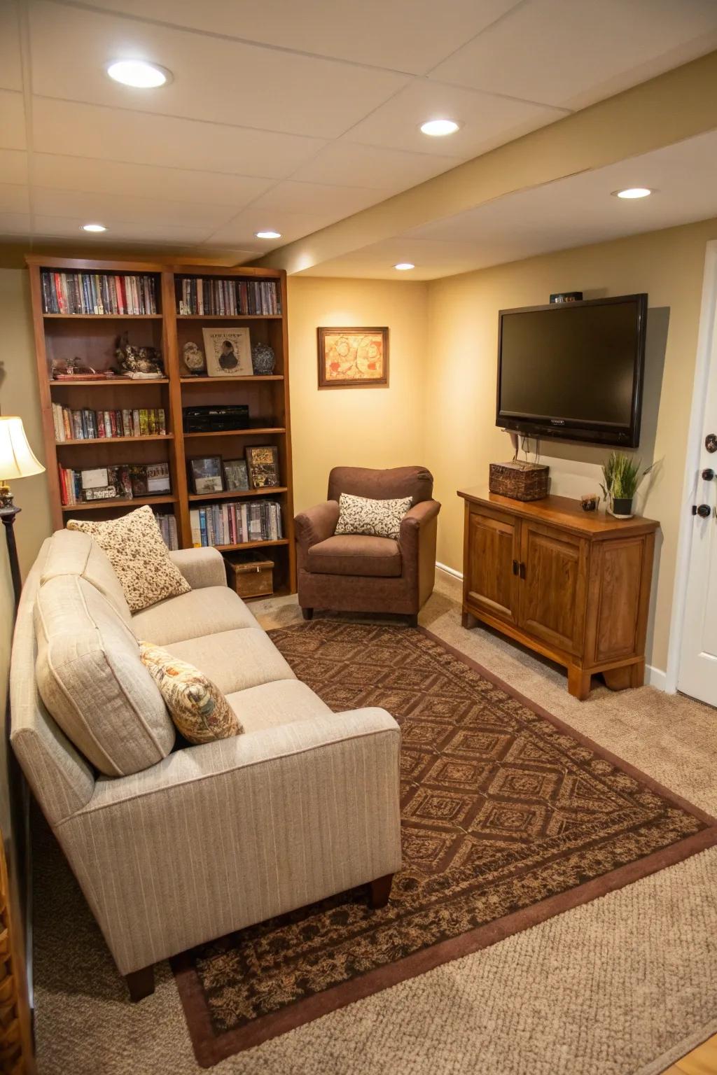 An area rug marks out the space and adds warmth