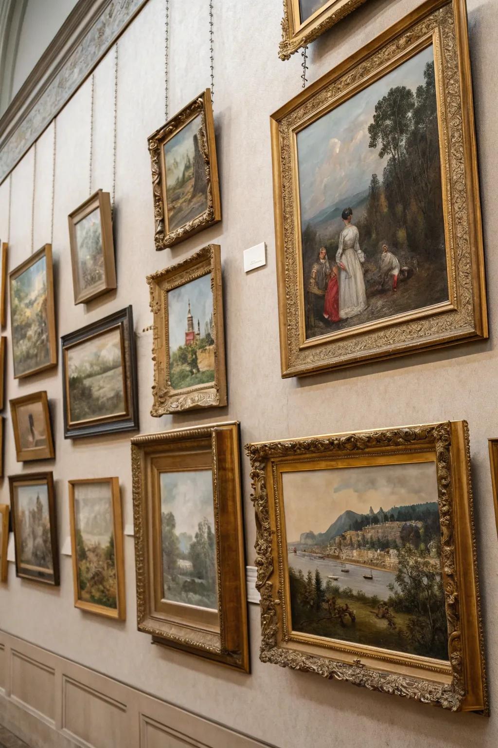 Antique frames enhance the sophistication of vintage art.