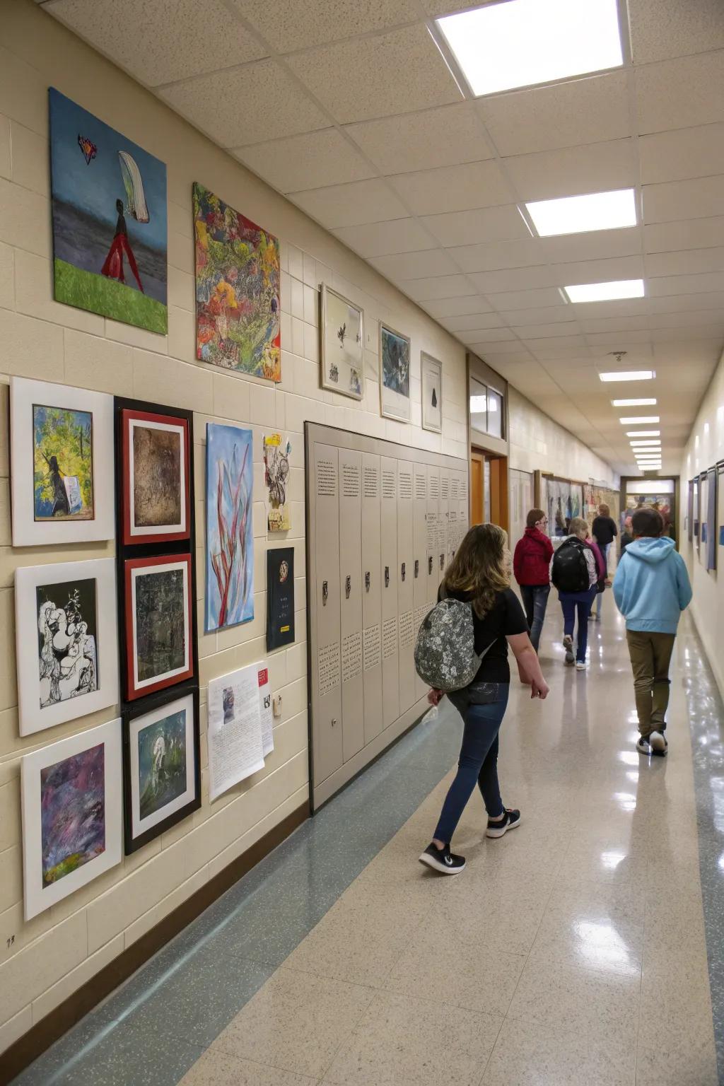 A student artistic showcase wall that showcases creativity and cultivates pride.