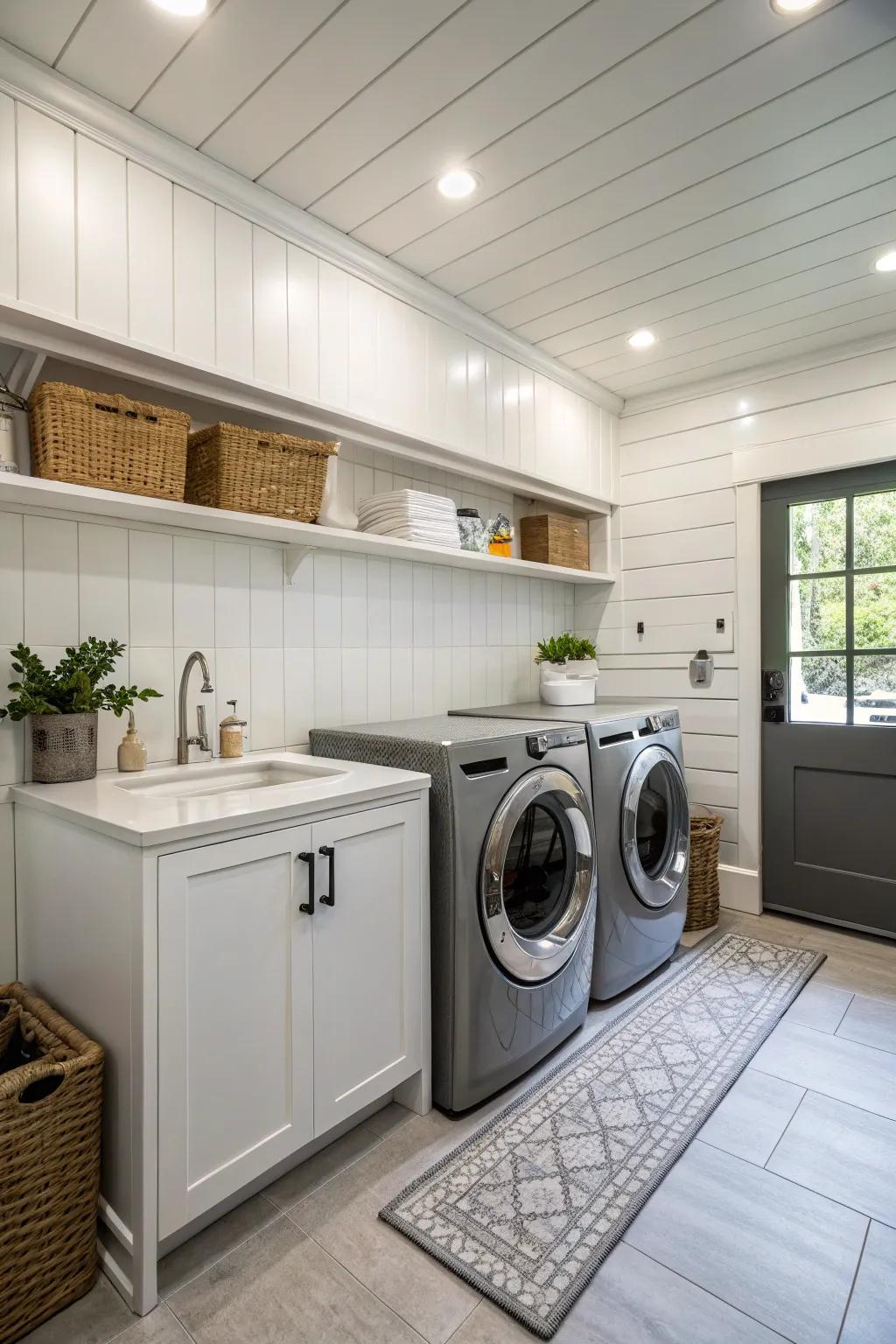 Board and batten adds a fresh touch to this laundry space.