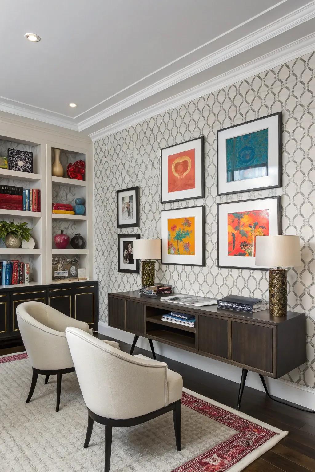 Monochrome wallpaper offers a sophisticated and versatile backdrop.