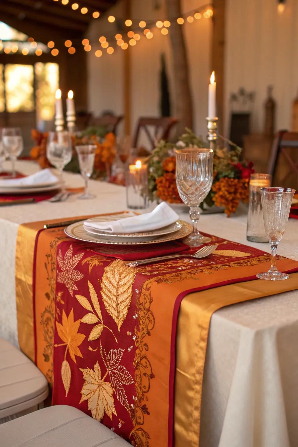 Period-inspired table pathways contribute texture and hue to wedding tablescapes.