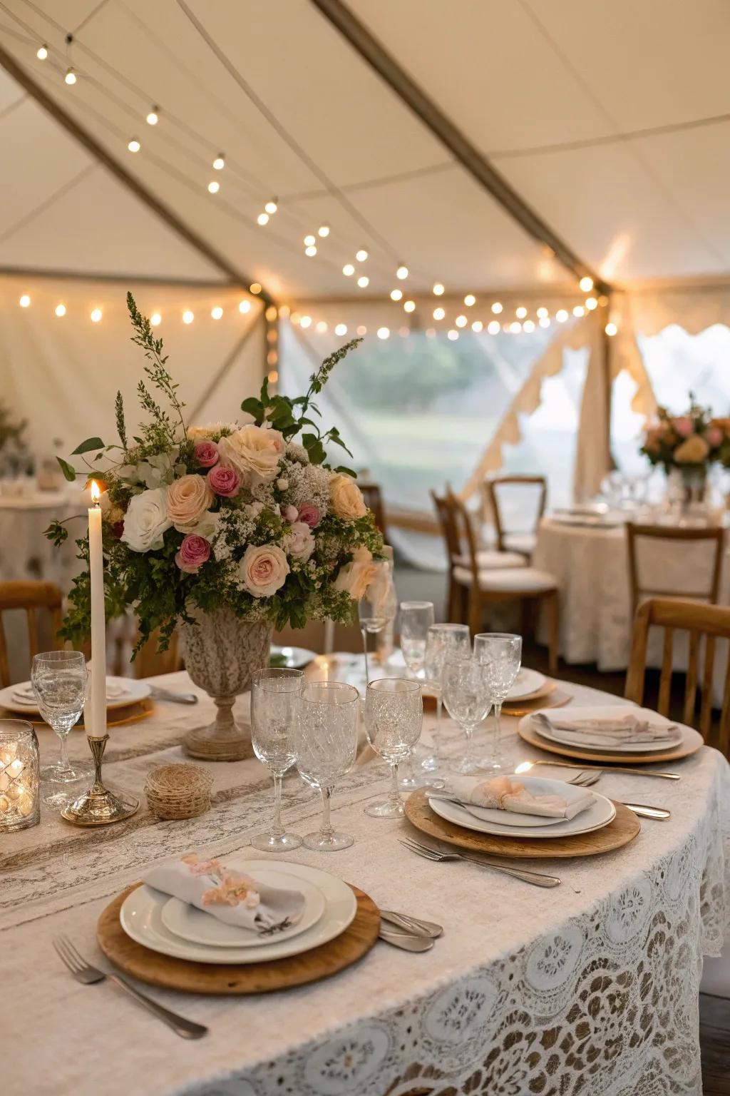 Sophisticated table arrangements refine the dining experience.