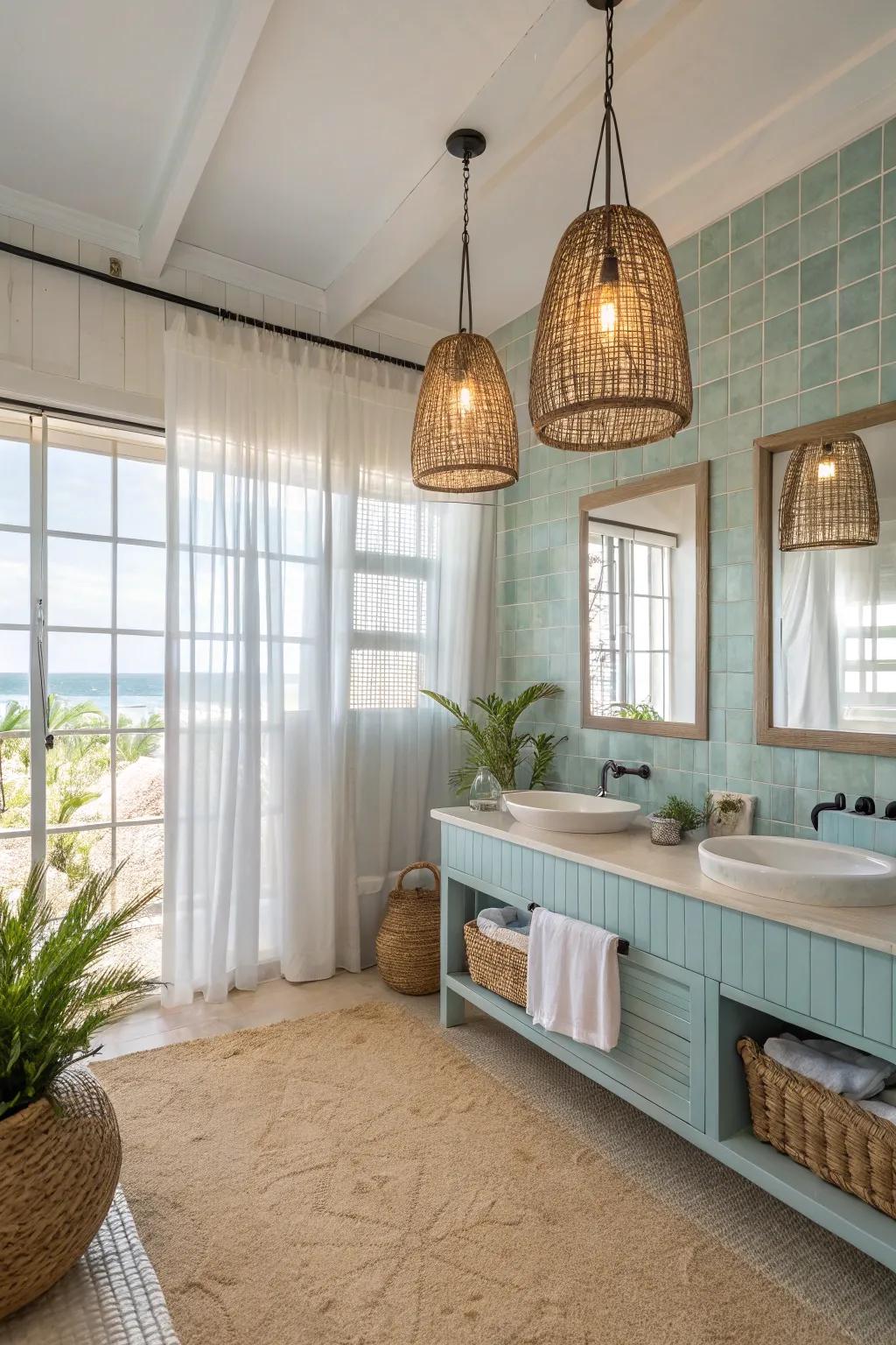 Pendant illumination adds warmth and flair.