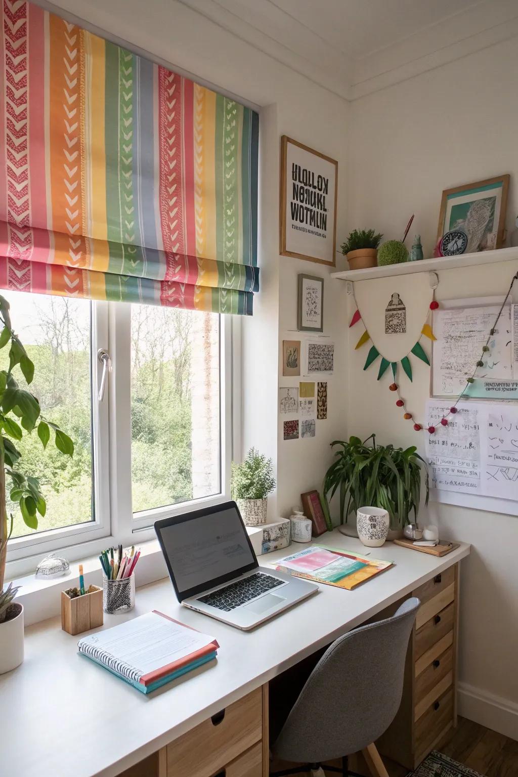 Tinted roller shades can infuse an energetic vibe into your office.