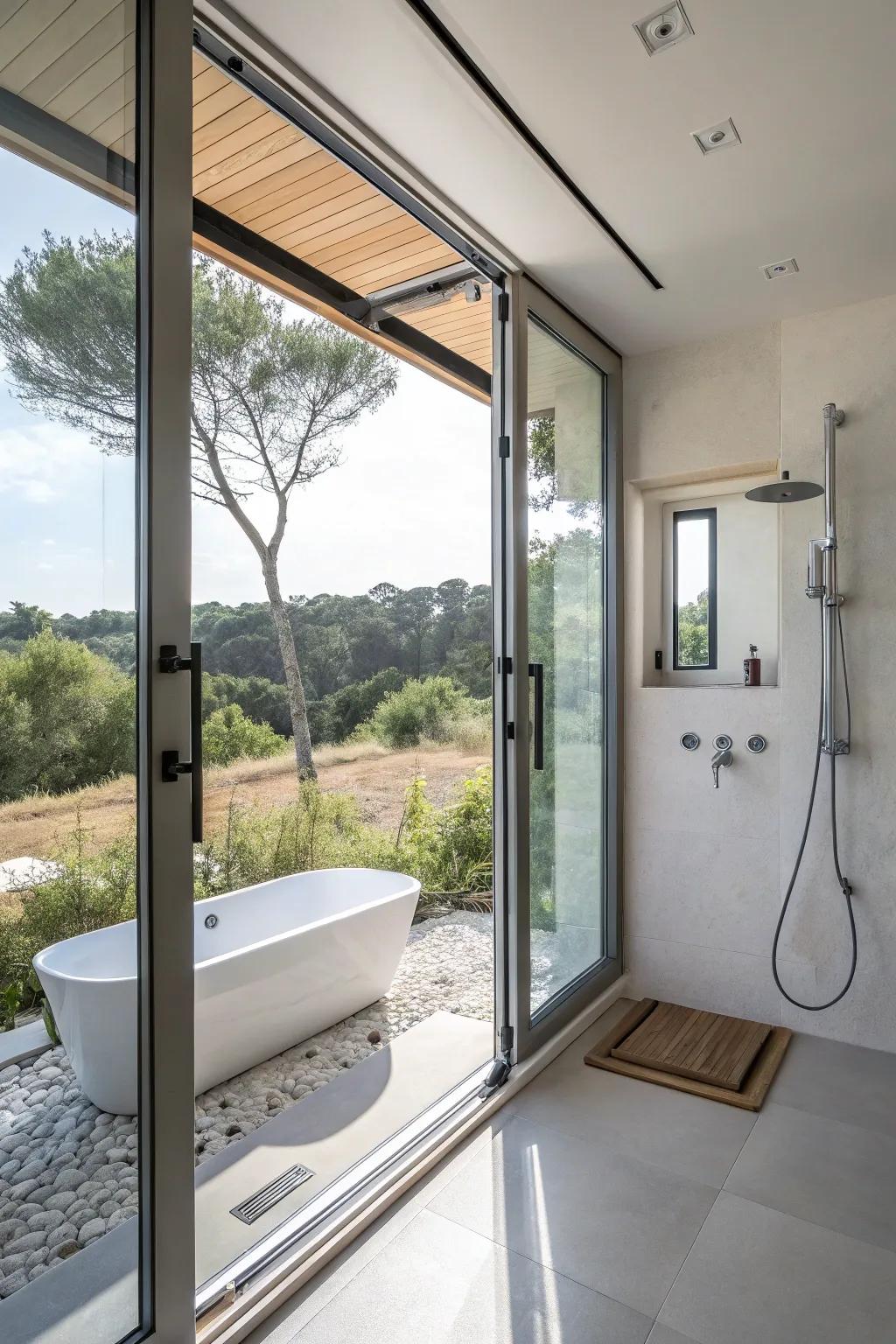 Operable windows in the shower guarantee invigorated air circulation and copious natural light.