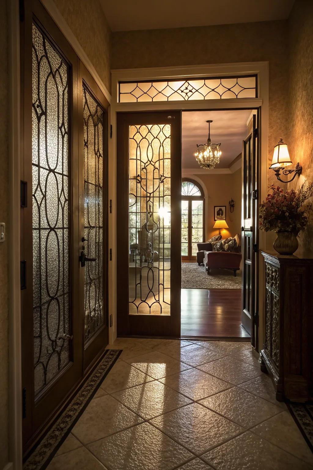 Textured glass offers privacy and elegance.