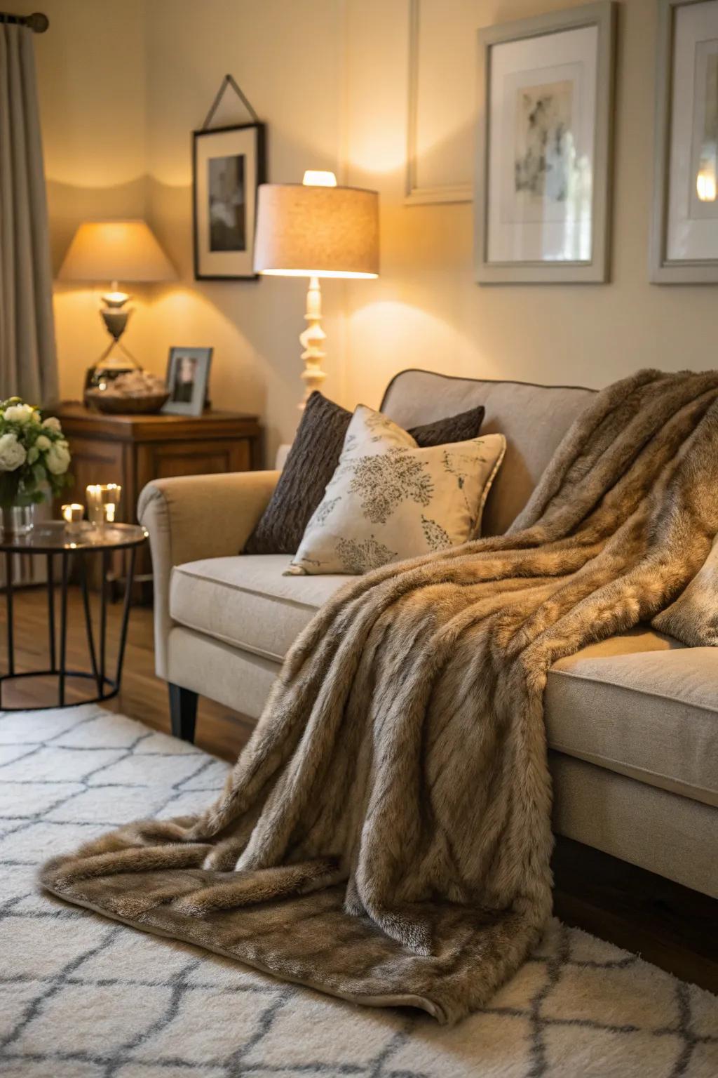 Imitation fur wraps contribute warmth and comfort to every space.