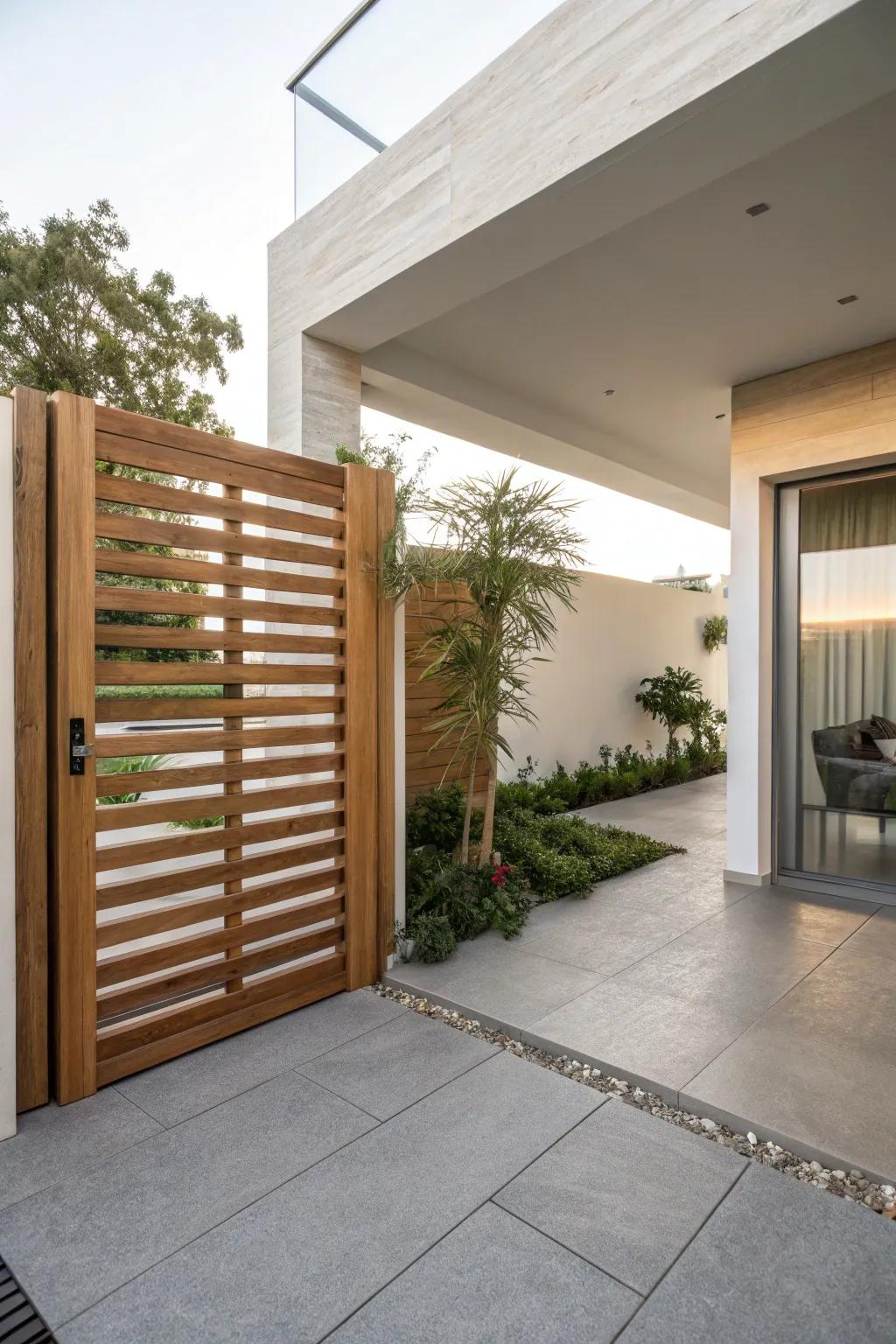 Horizontal slat gates offer a sleek and modern aesthetic.