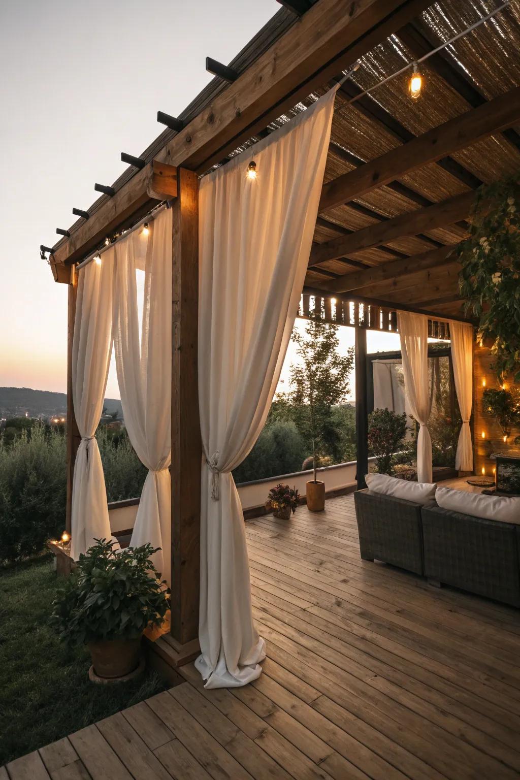 A private patio roof featuring sophisticated drape features.