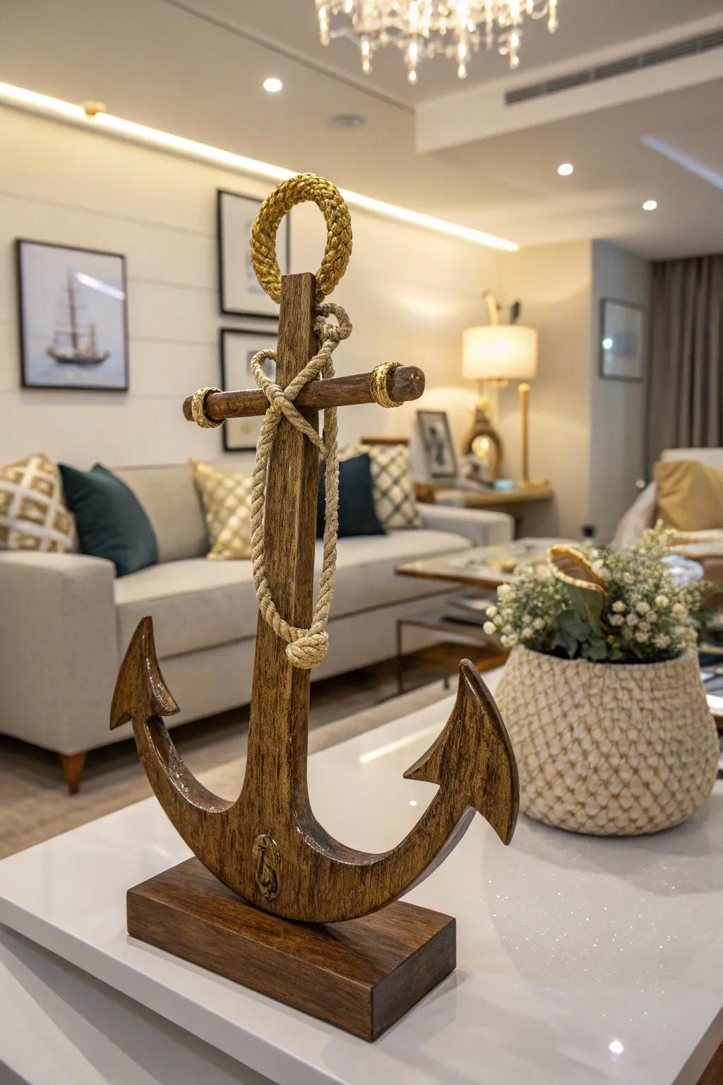 Sophisticated timber sea hook with metallic accents
