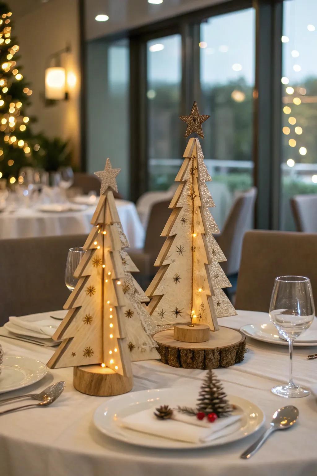Captivating tabletop trees that include a touch of Christmas to any type of dish.