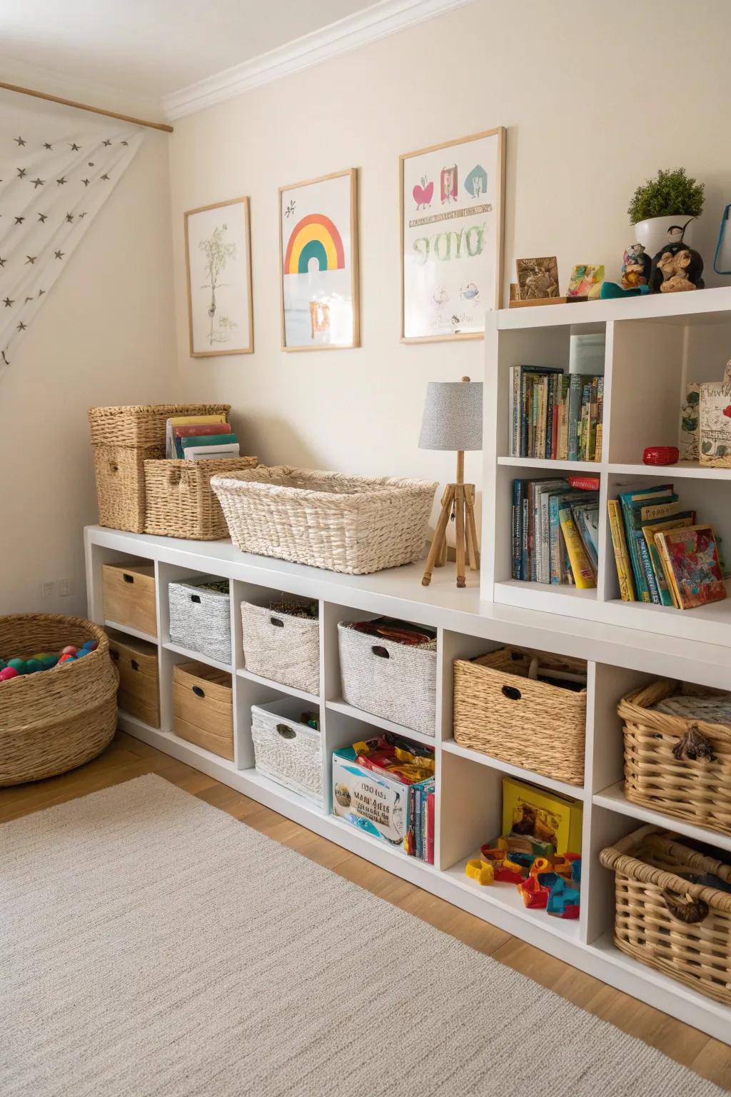 Functional storage keeps the space organized and tidy.