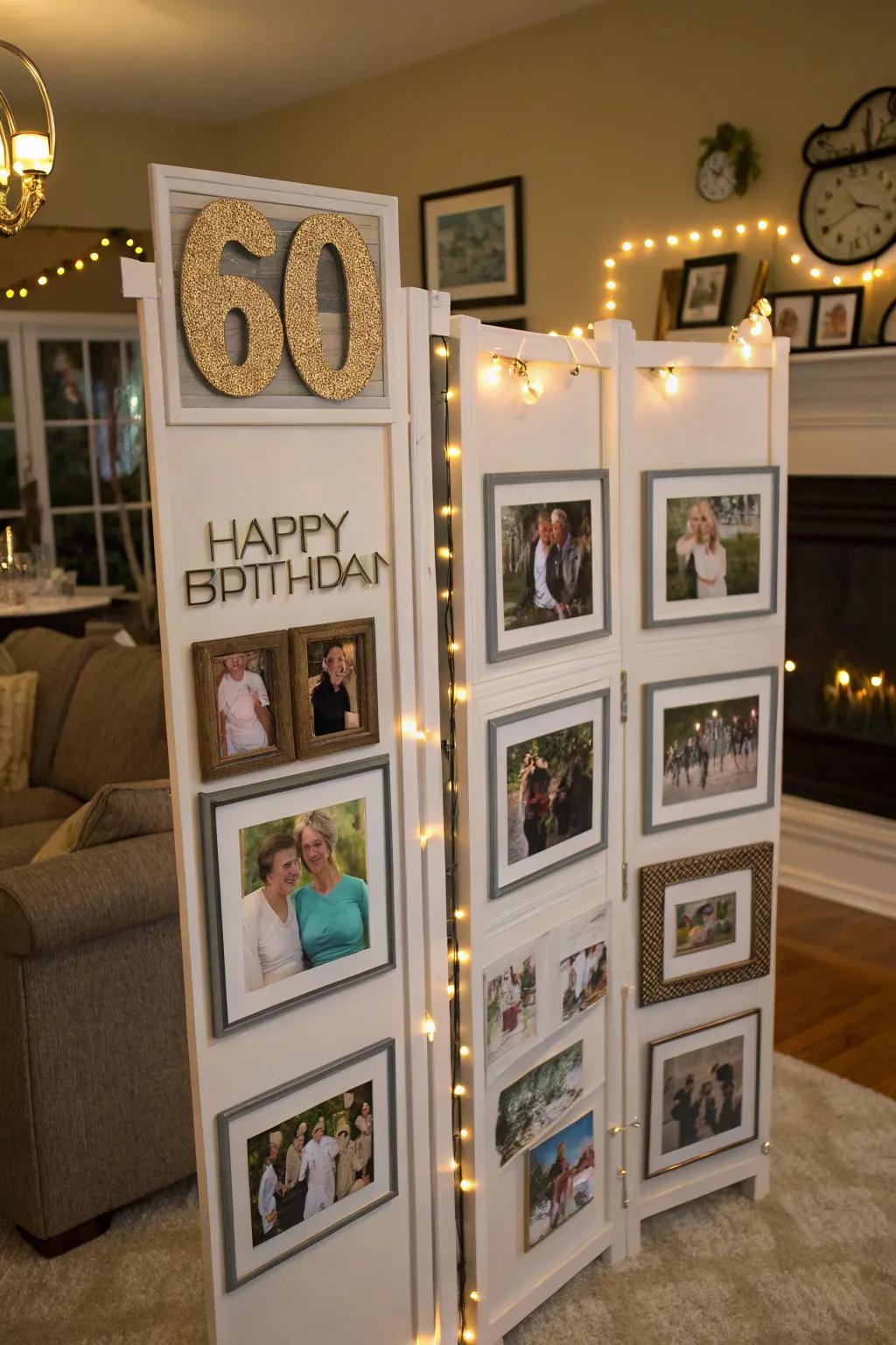Travel down memory lane with a photo display.