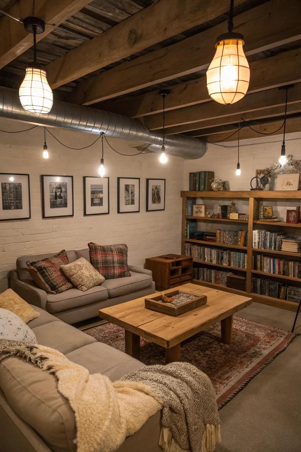 Vintage illumination fittings project an inviting radiance.