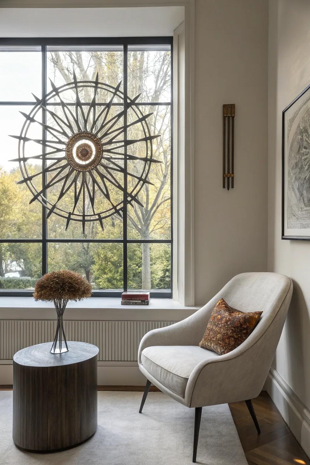 Metal art creates a modern, industrial statement.