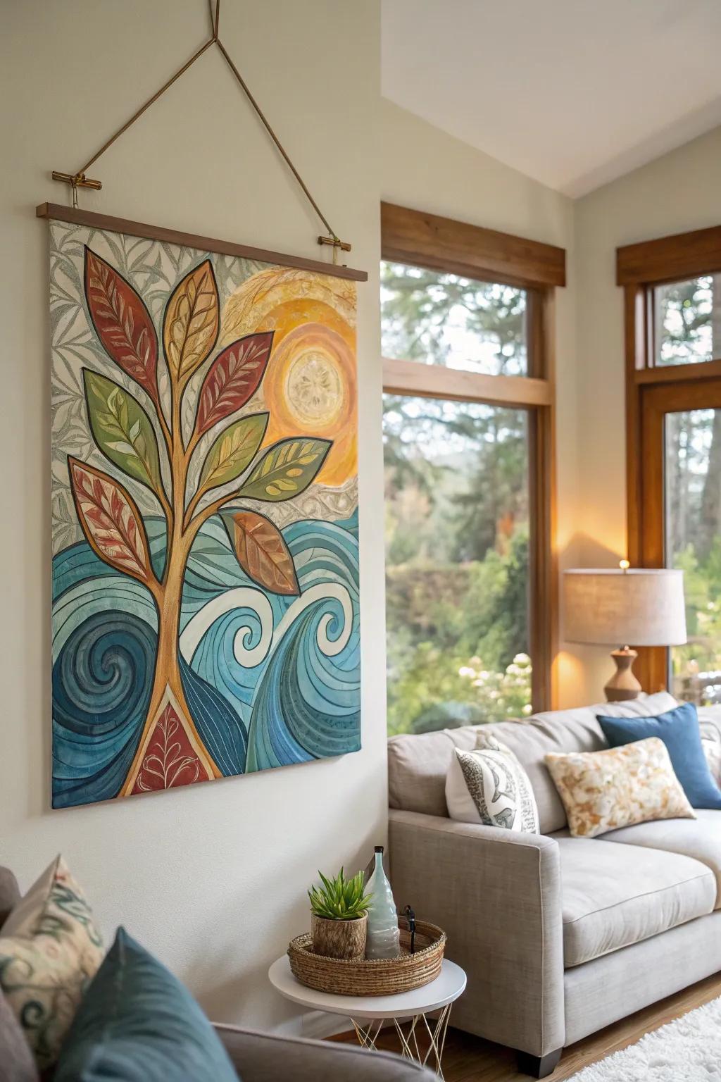 Organic-inspired artwork brings tranquility indoors.