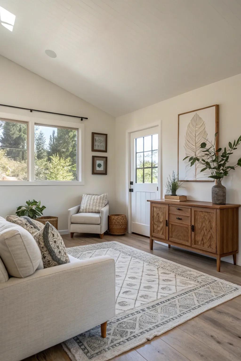 Simple decor conceives a serene and uncluttered ADU setting.