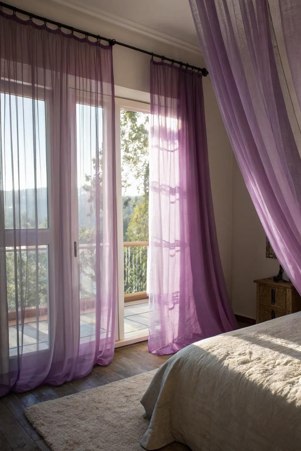 Forge a serene atmosphere with violet drapes.