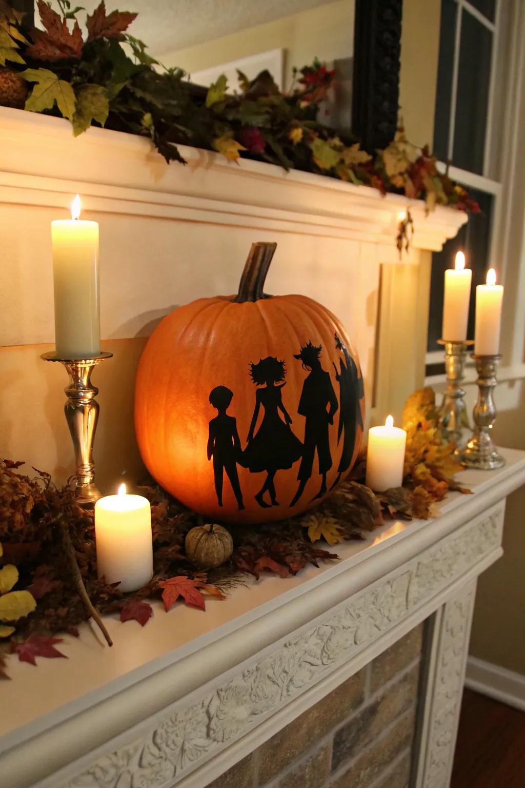 Introduce drama with outlined anime character pumpkins.